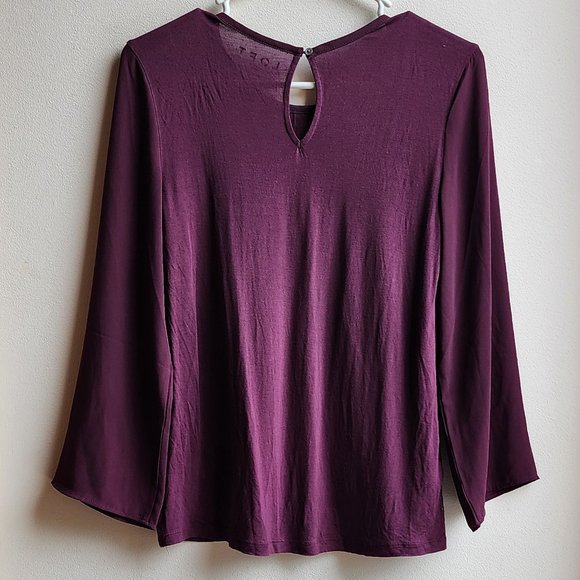 LOFT Deep Purple Lace Front Blouse Size XS Petite - Picture 13 of 15